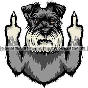 Schnauzer Dog Middle Finger Breed Paw Puppy Pup Pet Funny Silhouette Design Element Logo SVG PNG Clipart Vector Cricut Cut Cutting File