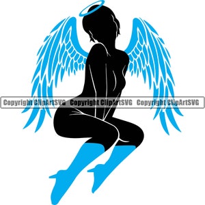 Sexy Engel High Heel Stiefel Flügel Heiligenschein Horn Liebe Sex Symbol Tattoo Tat Leben gut schlecht Silhouette Design Logo SVG PNG digitale Clipart Vektor
