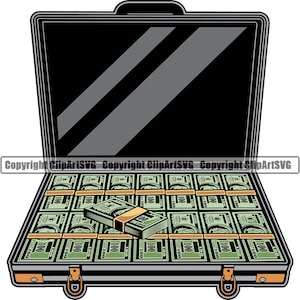 Może przedstawiać: Czarna walizka ze srebrnym zamkiem jest otwarta i wypełniona stosami banknotów dolarów amerykańskich. Banknoty to wszystkie banknoty 100-dolarowe i są starannie ułożone.