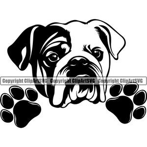 Engelse Bulldog hondenras gluren Peek-A-Boo Paw Puppy Pup huisdier kunst K9 Dogue de Bordeaux Bull Mastiff Logo SVG PNG Clipart Vector knippen snijden