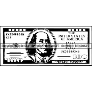 Geld Cash Stack 100 Dollar Bill Währung Business Werbung Zahlung Design Element Papier Logo .SVG .PNG Clipart Vektor Cricut Schnitt Schneiden