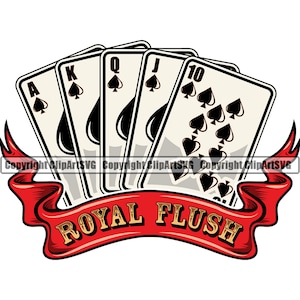 Poker Royal Flush Spade Playing Card Gambling Gamble Casino Bet Betting Gambler Game Design Logo .SVG .PNG Clipart Vector Cricut Cut Cutting