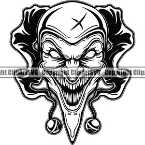 Evil Clown #13 Joker Jester Death Evil Kill Killer Tattoo Circus Scary Face Head Horror Halloween.SVG .PNG Clipart Vector Cricut Cut Cutting