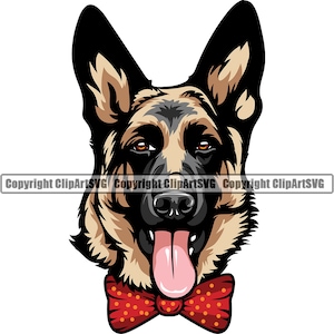 Pastore tedesco cane maschio farfallino pois razza zampa felice cucciolo cucciolo animale domestico Clip Art K-9 poliziotto polizia logo SVG PNG Clipart vettoriale Cricut Cut File