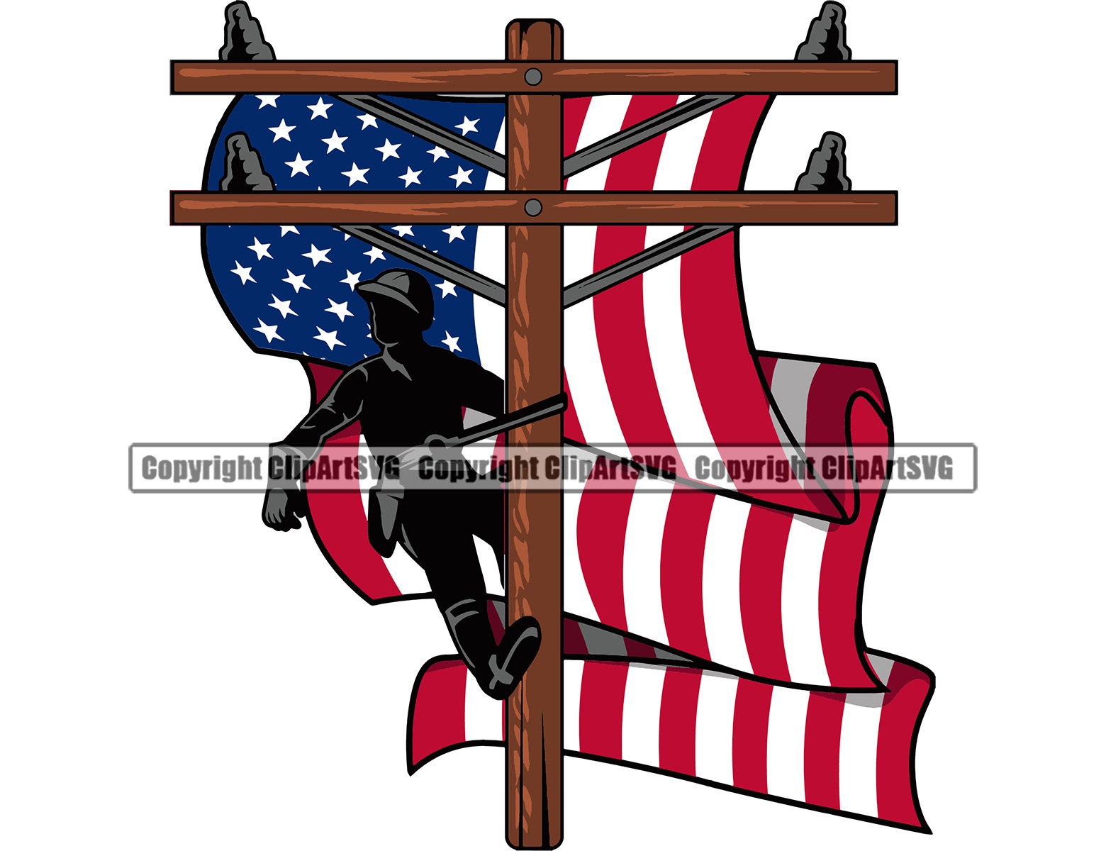 Power Line Electrician USA Flag Technician Electric Wire Work Etsy