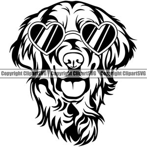 Golden Retriever Dog Heart Sunglasses American Breed Paw Puppy Pup Pet K9 Art Design Logo SVG PNG JPG Clipart Vector Cricut Cut Cutting File