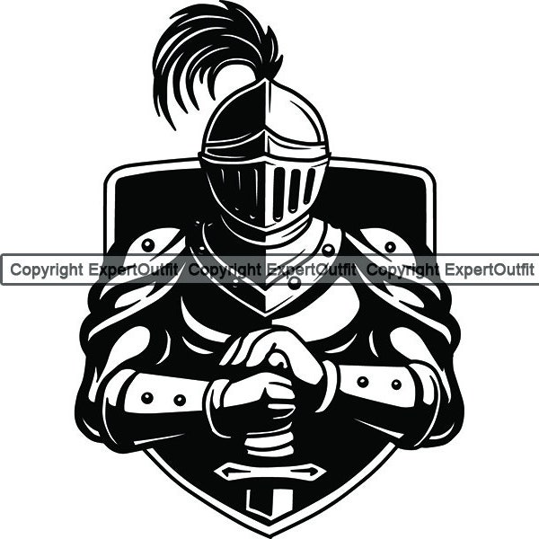 Knight Knighthood Military Soldier Swordsman Musketeer War Metal Armour Sports Shield Mascot Logo.SVG.PNG Clipart Vector Cricut Cut Cutting