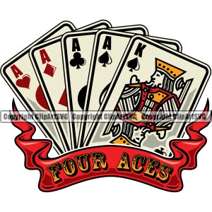 Poker Four of A Kind Aces Playing Card Hand Gambling Gamble Casino Bet Betting Poker Blackjack Games Logo SVG PNG Clipart Vector Cut File