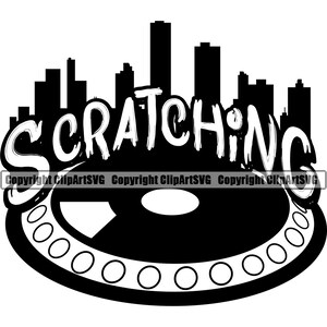 DJ Disc Jockey City Scratching Audio Musik Plattenspieler Plattenspieler Mixer Album Vinyl Club Sound Art Design Logo SVG PNG Vektor Clipart Cut