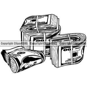 Geld Knoten 100 Hundred Dollar Bill Rubber Band Stack Cash Rich Wealth Gangster Rap Hustle Hustler Art Design Logo SVG Clipart Vektor Cut