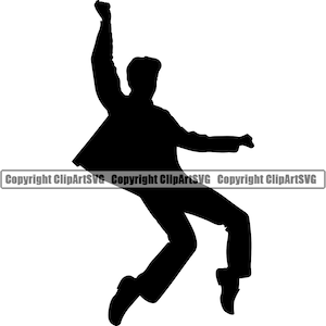 Tanzender Mann Silhouette Disco Swing Aufgeregt Feiern Happy Dance Junger Kerl Tänzer Design Element Logo SVG JPG Clipart Vektor schneiden Datei