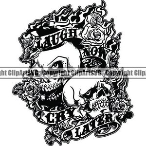 Máscaras tristes felices #18 Cráneo Ríe ahora llora después Cara de payaso Gángster Motociclista Matón Tatuaje Ilustración .SVG .PNG Clipart Vector Cricut Corte Corte