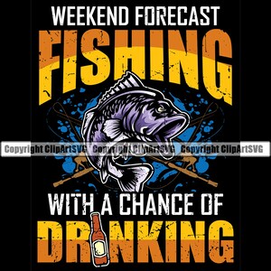 Pronóstico de pesca Posibilidad de beber cerveza Pescado Polo Cebo Lago Agua salada fresca Juego de deporte profundo Carrete Barco Logotipo SVG PNG Clipart Vector Cut File