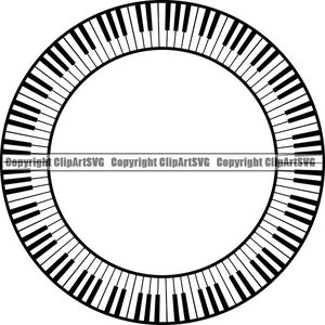 May include: Black and white piano key design circle frame.  The frame is made of a series of piano keys arranged in a circle.