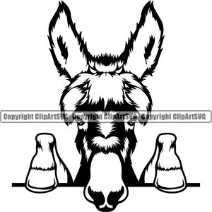 Âne Peeking Ass Peek-A-Boo Head Farm Pet Face Mascot Cartoon Burro Mule Horse Artwork Design Logo SVG PNG Vector Clipart Cut Cutting File