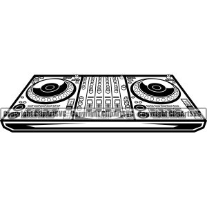DJ-Aufbau Musik Plattenspieler Plattenspieler Mixer Disc Jockey Album Vinyl Club Stereo Retro Sound Design Art Logo SVG PNG Vektor Clipart geschnitten Datei