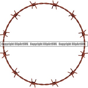 Barbed Wire Oval Round Frame Razor Fence Fencing Barb Bob Forbidden Danger Jail Prison Security Copper Art SVG PNG Clipart Vector Cricut Cut