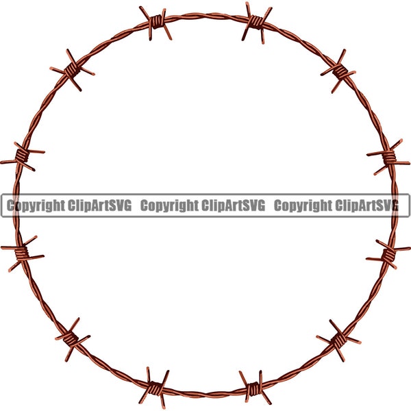 Barbed Wire Oval Round Frame Razor Fence Fencing Barb Bob Forbidden Danger Jail Prison Security Copper Art SVG PNG Clipart Vector Cricut Cut