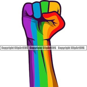 Gay Puño Mano Orgullo Símbolo Arco Iris Bandera LGBT Orgullo Derechos Poder Homosexual Lesbiana Amor Diseño Elemento Icono Logotipo SVG PNG Clipart Vector Cut