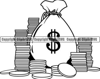 Money #22 Cash Bag Sack 100 Dollar Sign Bills Bank Gold Coins Success Advertising Design Element Logo .SVG .PNG Vector Cricut Cut Cutting