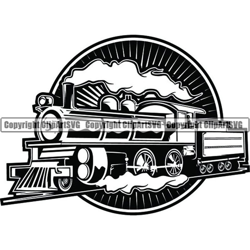 Black White Illustration Vintage Steam Locomotive Train Speeding Full Speed  Stock Vector by ©patrimonio 386820008