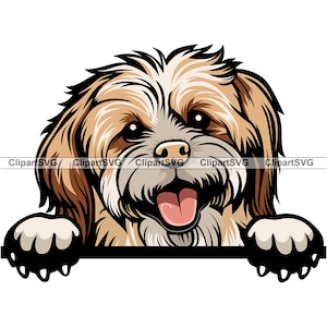 Lhasa Apso Smiling Dog Happy Cute Head Canine Pet Havanese Shih Tzu Paw Print Cartoon Drawing Art Logo Tattoo Design SVG PNG Cut Cutting