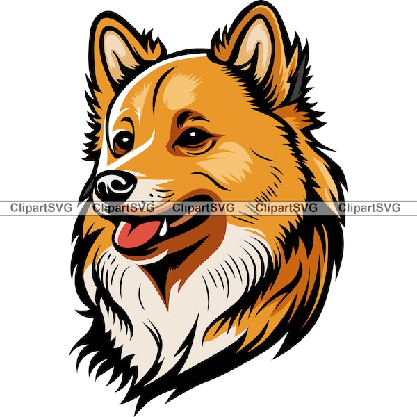 Finnish Spitz Smiling Dog Cute Puppy Face Canine Pet Portrait Print Paw Purebred Cartoon Drawing Art Logo Tattoo Design SVG PNG Cut Cutting