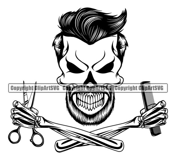 Skull, Scissors & Comb - Barber Graphic Sticker for Sale by