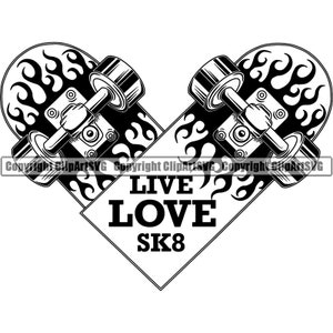 Skateboarding Skateboard Sk8 Skater Skate Skating Deck Board Truck Skateboarder Sports Heart Love Logo .SVG .PNG Vector Clipart Cut Cutting
