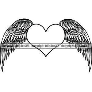 Coeur ailes #2 amour symbole ange tatouage Tat Saint Valentin Art Design Logo. SVG. EPS. JPG Digital Clipart vectoriel Cricut coupe Télécharger le fichier