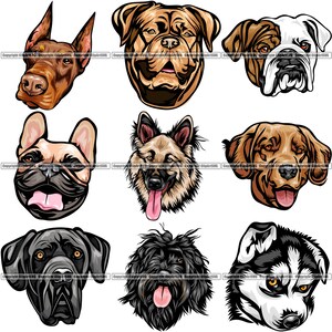 BUNDEL Hondenrassen Hoofd Gezicht Puppy Pup Canine Stamboom Raszuivere Bloedlijn Dier Huisdier Logo Ontwerp SVG PNG Clipart Vector Cricut Cut Cutting
