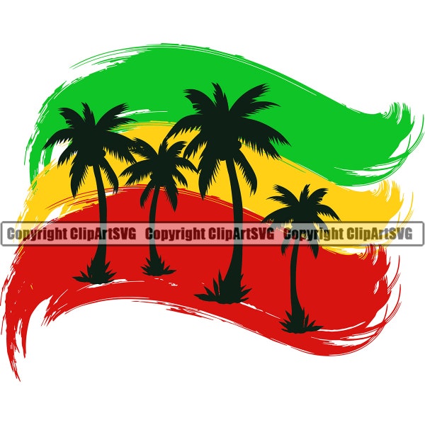 Reggae Rasta Jamaica Jamaican Caribbean Music Country Palm Tree World Nation Distressed Flag Art Design Logo SVG PNG Clipart Clip Art Cut