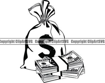 Money #25 Cash Bag Sack 100 Dollar Sign Bills Bank Gold Coins Success Advertising Design Element Logo .SVG .PNG Vector Cricut Cut Cutting