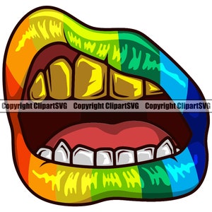 Gold Teeth Lips Gay Pride Rainbow LGBT Mouth Grillz Grill Thug Gangster Pose Doctor Mask Hot Art Design Logo SVG PNG Clipart Vector Cut File