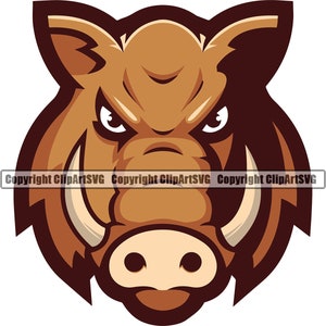 Boar Wild Hog Pig Razorback Head Animal Angry Cartoon College High School Team Sport Mascot Design Logo SVG PNG Clipart Vector Cut Cutting