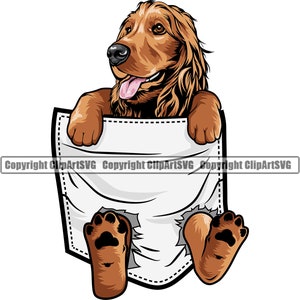 Cocker Spaniel Dog Breed Paw Shirt Pocket Puppy Pup Pet Art Silhouette Design Element Logo SVG PNG Clipart Vector Cricut Cut Cutting File