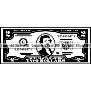 2 Dollar Scheine Geldschein Währung Sack Stack Reichtum Cash Pile Rich Banknote Profit Art Ad Geld Design Logo SVG PNG Clipart Vektor geschnitten Datei
