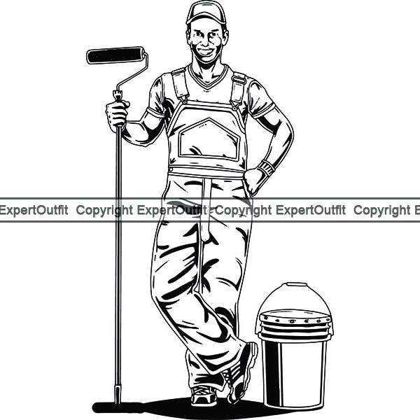 Male Painter #3 Paint Roller Painting Paintbrush Service Handyman Wall House Home Improvement .EPS .PNG Vector Cricut Cut Cutting