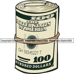 Geld Rolle 100 Hundred Dollar Bill Rubber Band Stack Knot Cash Rich Gangster Rap Hustle Hustler Art Design Logo SVG PNG Clipart Vektor Cut