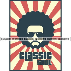 Classic Soul schwarz Afro Afro American Disco Musik Retro Vintage Poster Mann Blues Jazz Design Element Logo SVG JPG Clipart Vektor schneiden