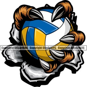Bola de vôlei animal garra mascote quebrar parede esporte jogo escola praia silhueta elemento de design logotipo svg png clipart cricut arquivo de corte vetorial