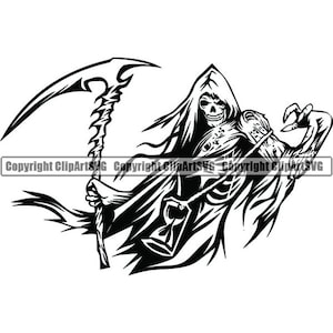Grim Reaper #1 Blade Death Sickle Evil Kill Killer Grim Horror Ghost Tattoo Skeleton Bone Logo .SVG .PNG Clipart Vector Cricut Cut Cutting