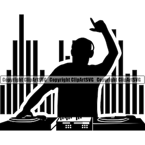 DJ Disc Jockey Plattenspieler Plattenspieler Mixer Album Vinyl Club Sound Radio Stereo Rap Silhouette Design Art Logo SVG Vektor Clipart Cut