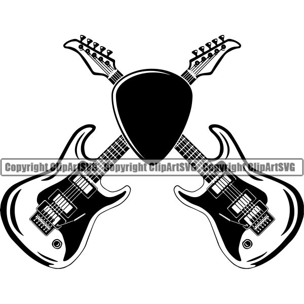 Guitar Logo #12 Pick Electric Electrical Musical Instrument Strings Rock N Roll Music Band .SVG .EPS .PNG Clipart Vector Cricut Cutting File