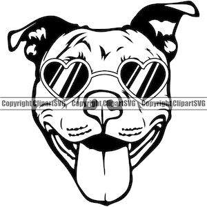 Pit Bull Terrier Dog Heart Sunglasses American Breed Paw Puppy Pup Pet Lab Design Logo SVG PNG JPG Clipart Vector Cricut Cut Cutting File