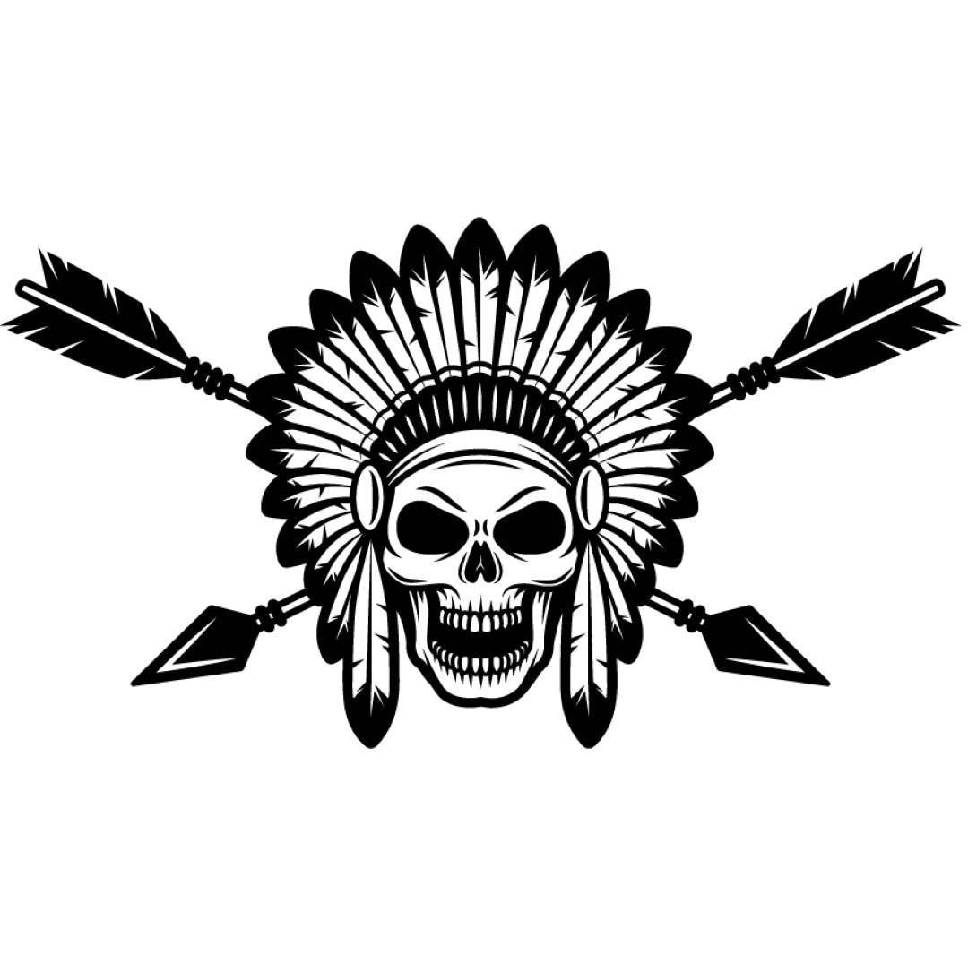 Indian Logo #1 Native American Warrior Skull Axe Headdress Feather Tribe Ch...