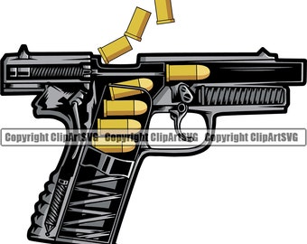 Pistolet tir munitions balles rond éjecter arme tirer pistolet revolver arme à feu munitions Action espion Design Logo SVG PNG Clipart vectoriel coupe fichier