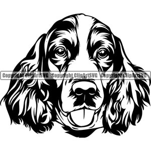 English Springer Spaniel Dog Breed Head Happy Face Paw Puppy Pup Pet Art Cocker Welsh Irish Setter Logo SVG PNG Clipart Vector Cut Cutting