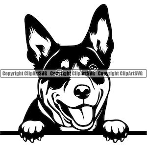 Australian Kelpie Peeking Peek-A-Boo Breed Happy Paw Puppy Pup Pet Clip Art K-9 Shepherd Cattle Dog Logo SVG PNG Clipart Vector Cut Cutting