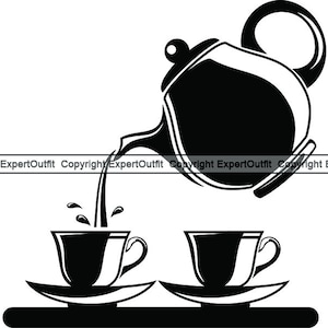 Tè n. 2 pentola bollitore versando erbe tazza tazza aromatica camelia bevanda caffè sano verde alle erbe logo. SVG. PNG Clipart vettoriale Cricut taglio taglio